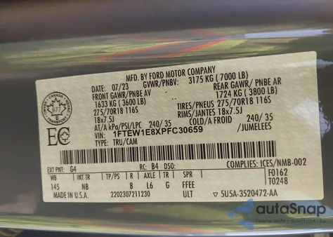 2023 Ford F-150 Tremor z USA, uszkodzony, nr VIN 1FTEW1E8XPFC30659